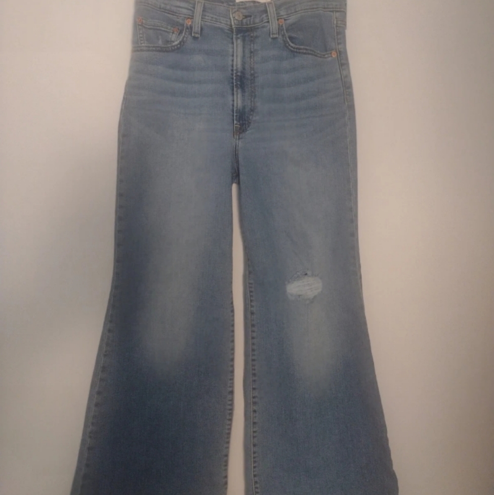 Levi's 31/30 Blue Distress High-Rise Flare Jeans 12" Wide Bell Buttons
